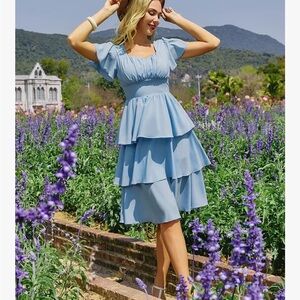Elegant Blue Tiered Dress